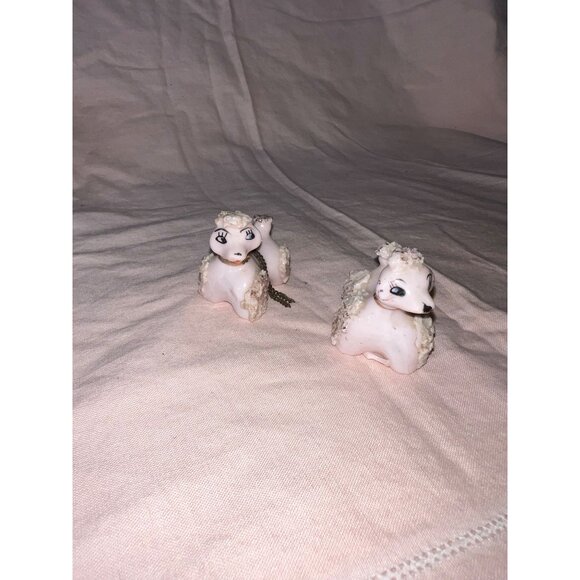 Other - Vintage Ceramic Pink Spaghetti Poodle Figurines With Chains Collectible Mid Cent